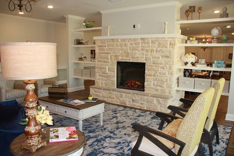 common area living room with fireplace